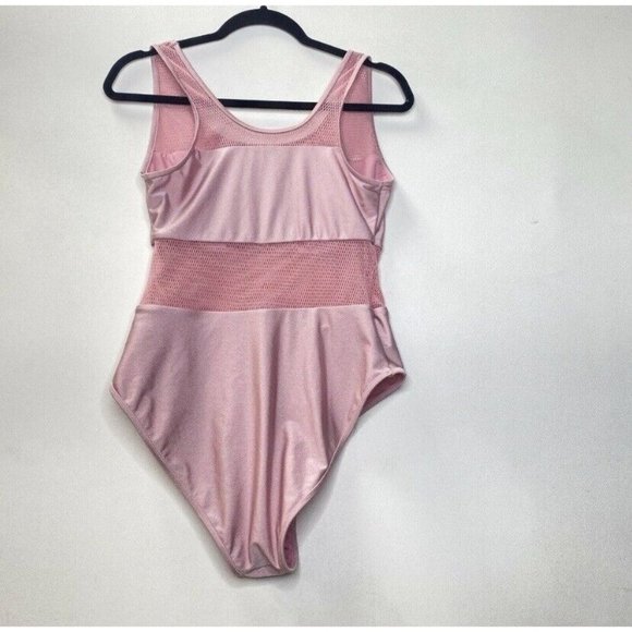 Forever 21 Plus One Piece Pink Good Vibes Mesh High Waisted Swimsuit Beach Sz 0X - Picture 6 of 6